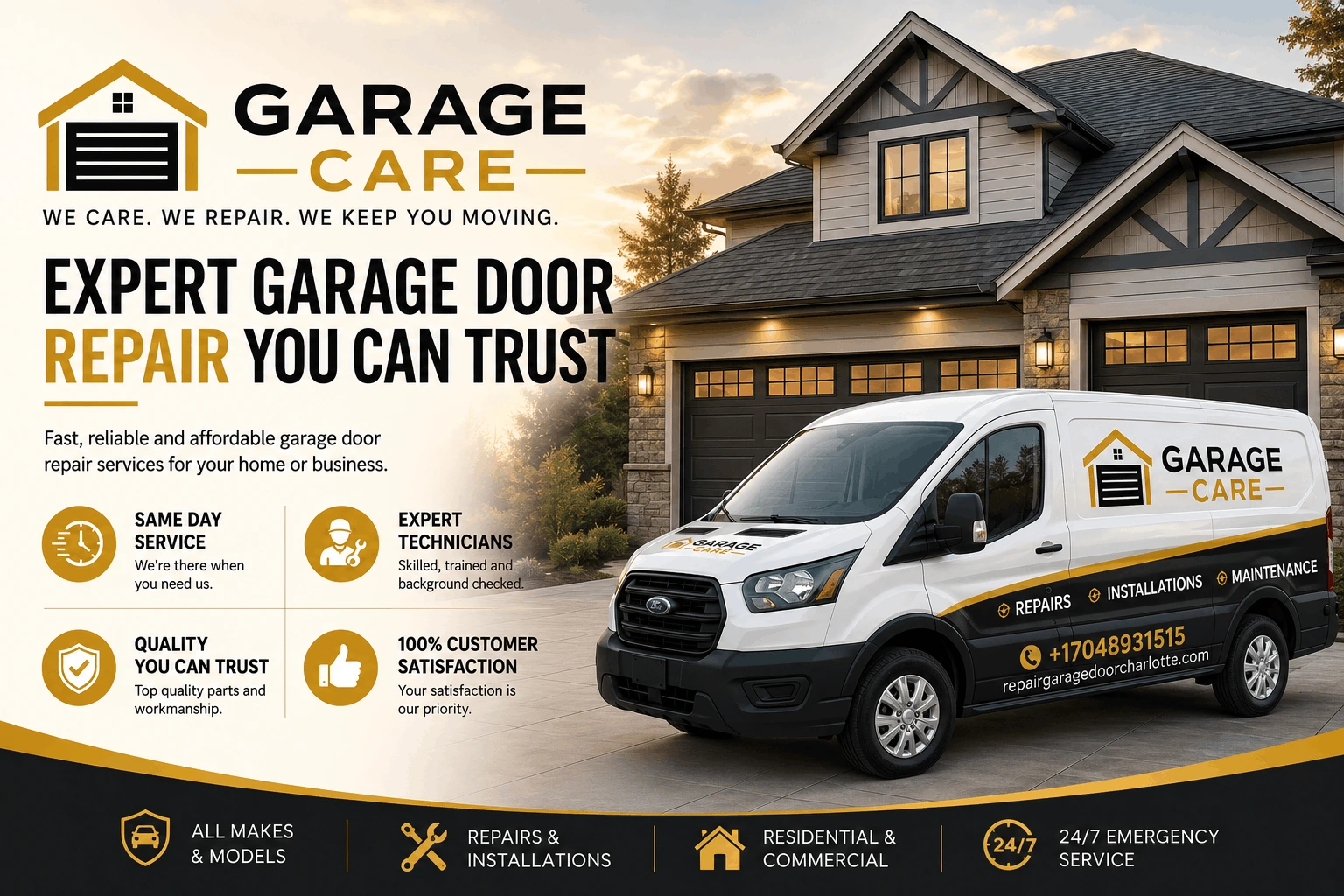 Garage door repair technician working in Charlotte NC