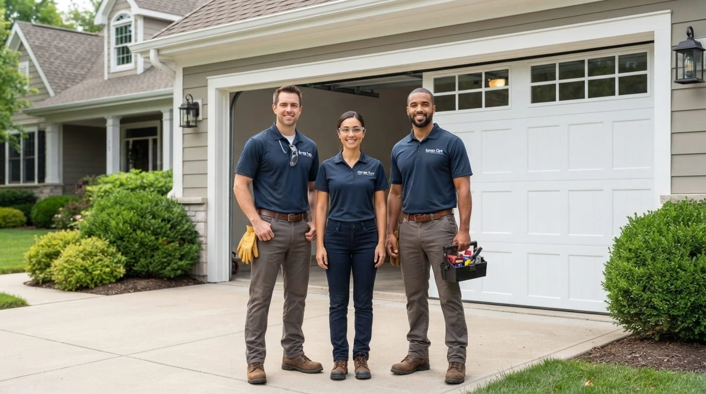 Charlotte garage door repair technician team working on a residential garage door