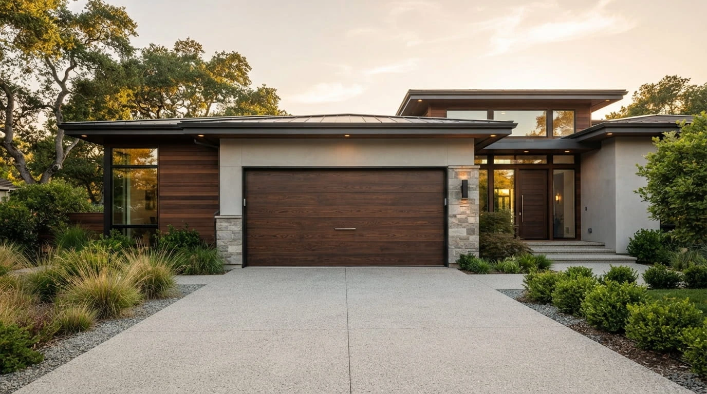 Freshly repaired residential garage door in Charlotte North Carolina